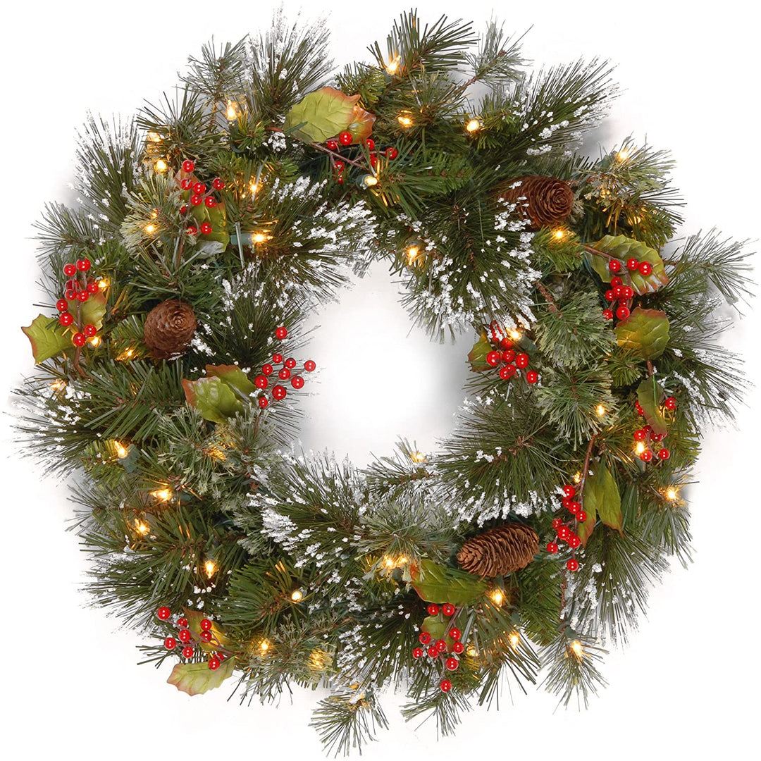 National Tree Company 24 Inch Wintry Pine Wreath with Lights and Decor(Open Box) - VMInnovations