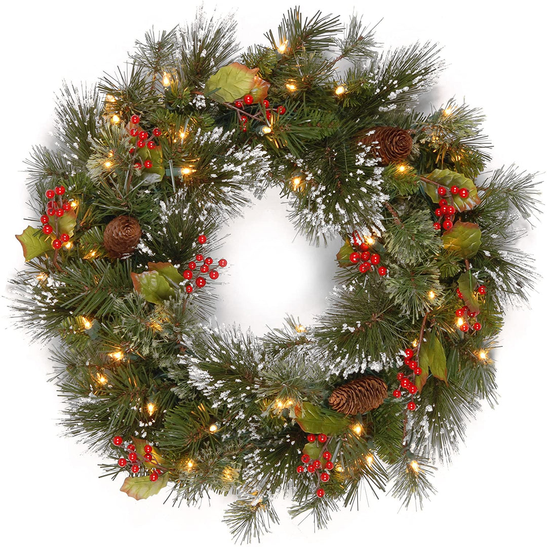 National Tree Company 24" Wintry Pine Holiday Wreath with Lights & Decor (Used)