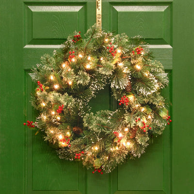 National Tree Company 24" Wintry Pine Holiday Wreath with Lights & Decor (Used) - VMInnovations