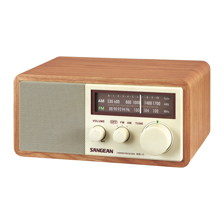 Sangean AM FM AUX Input Wooden Cabinet Table Top Radio with 3" Speaker(Open Box)