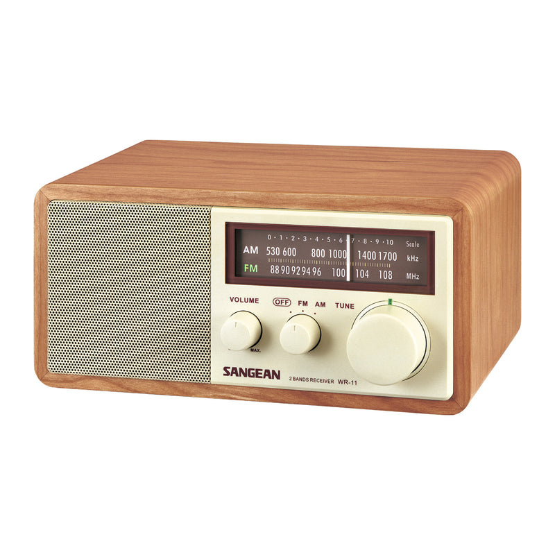 Sangean AM FM AUX Input Wooden Cabinet Table Top Radio with 3" Speaker(Open Box)