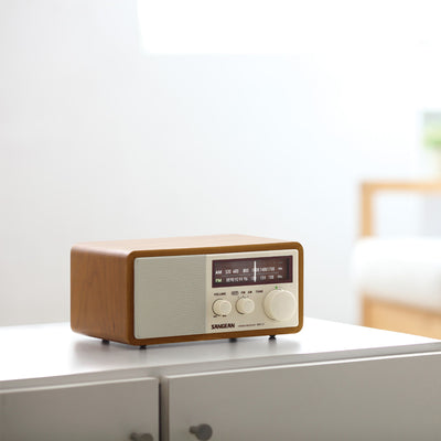 Sangean AM FM AUX Input Wooden Cabinet Table Top Radio with 3" Speaker(Open Box)