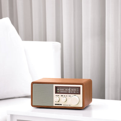 Sangean AM FM AUX Input Wooden Cabinet Table Top Radio with 3" Speaker(Open Box)