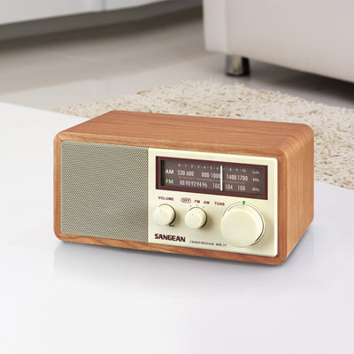 Sangean AM FM AUX Input Wooden Cabinet Table Top Radio with 3" Speaker(Open Box)