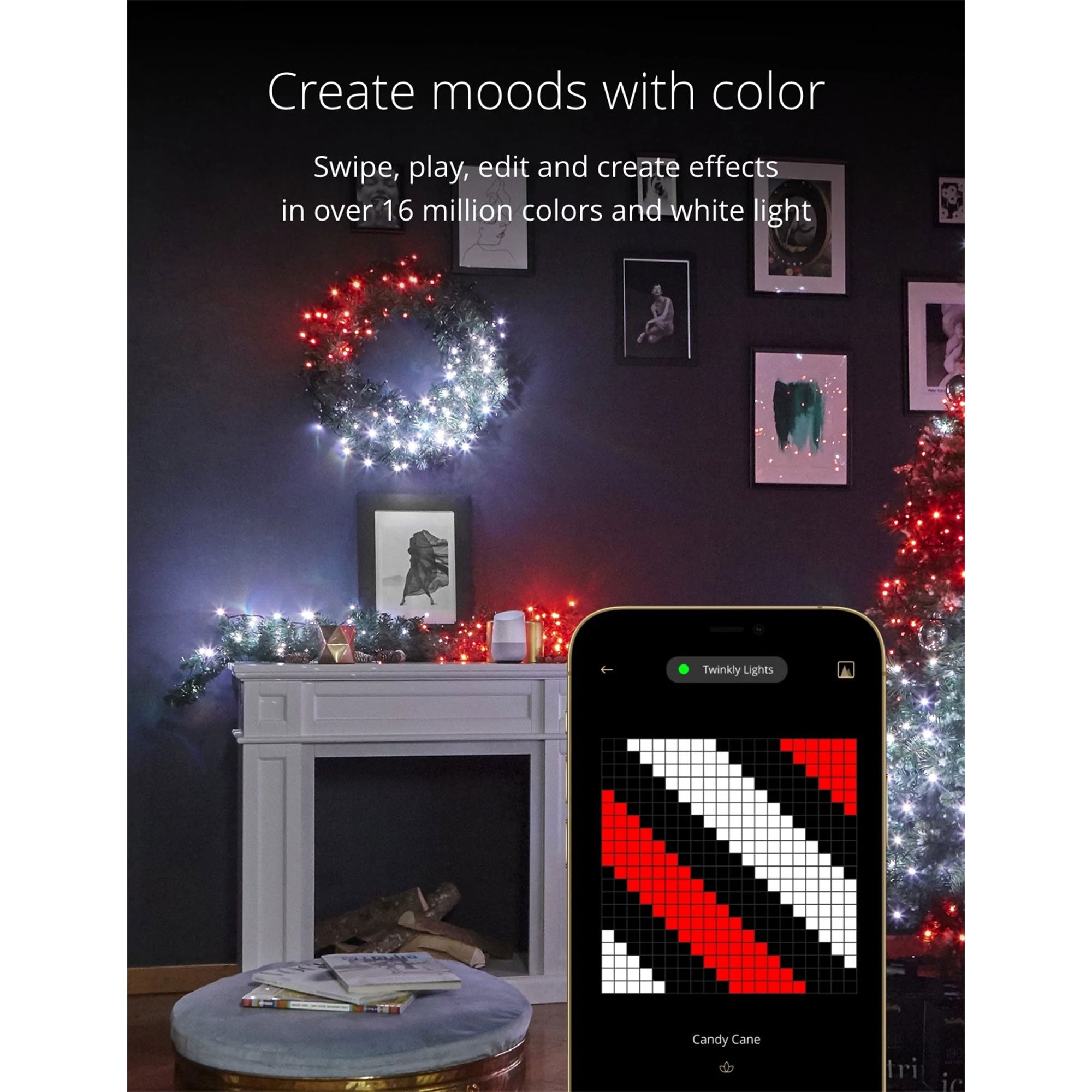 Twinkly Pre-Lit Wreath App-controlled 2-Ft LED Christmas Wreath 50 RGB + White