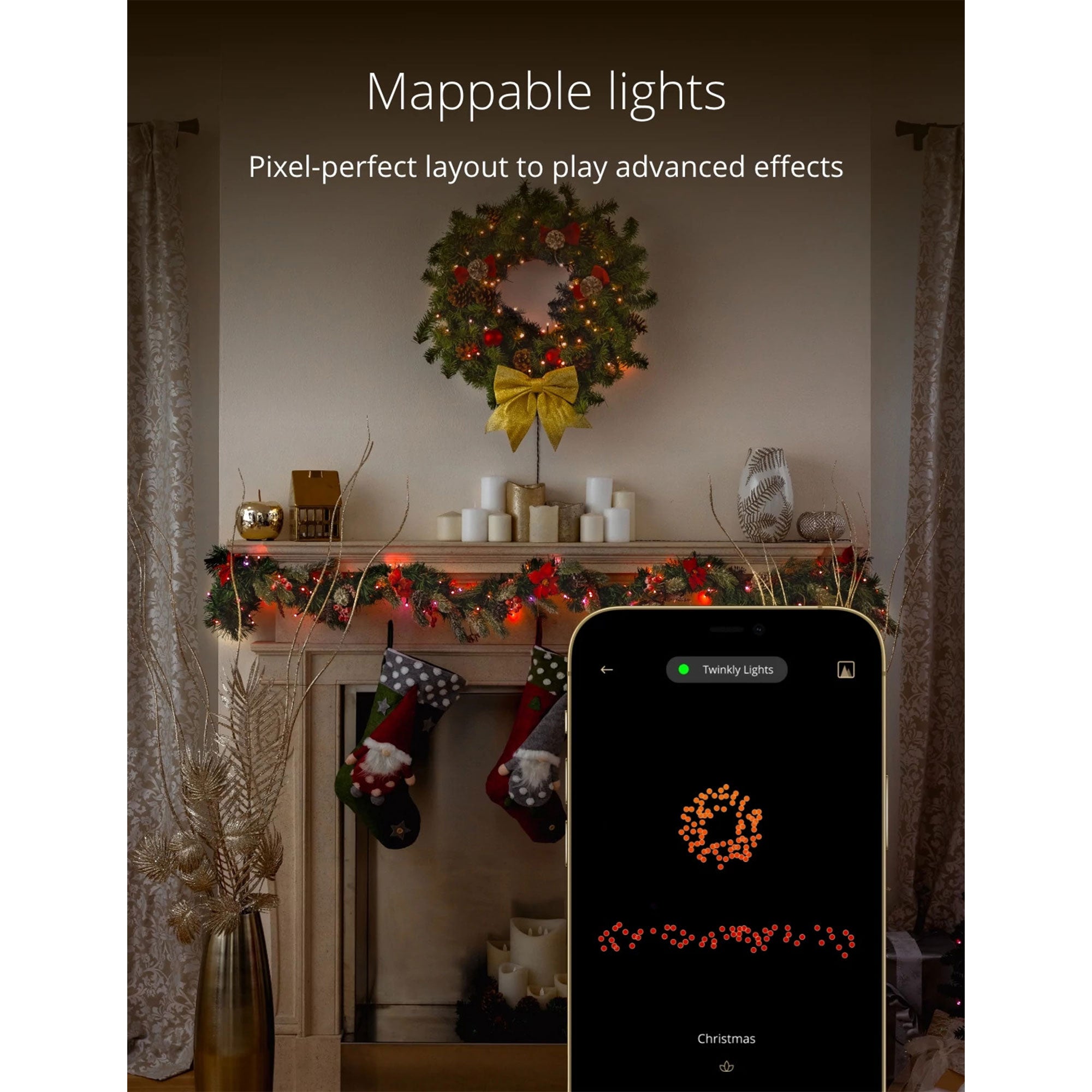Twinkly Pre-Lit Wreath App-controlled 2-Ft LED Christmas Wreath 50 RGB+W(4 Pack)