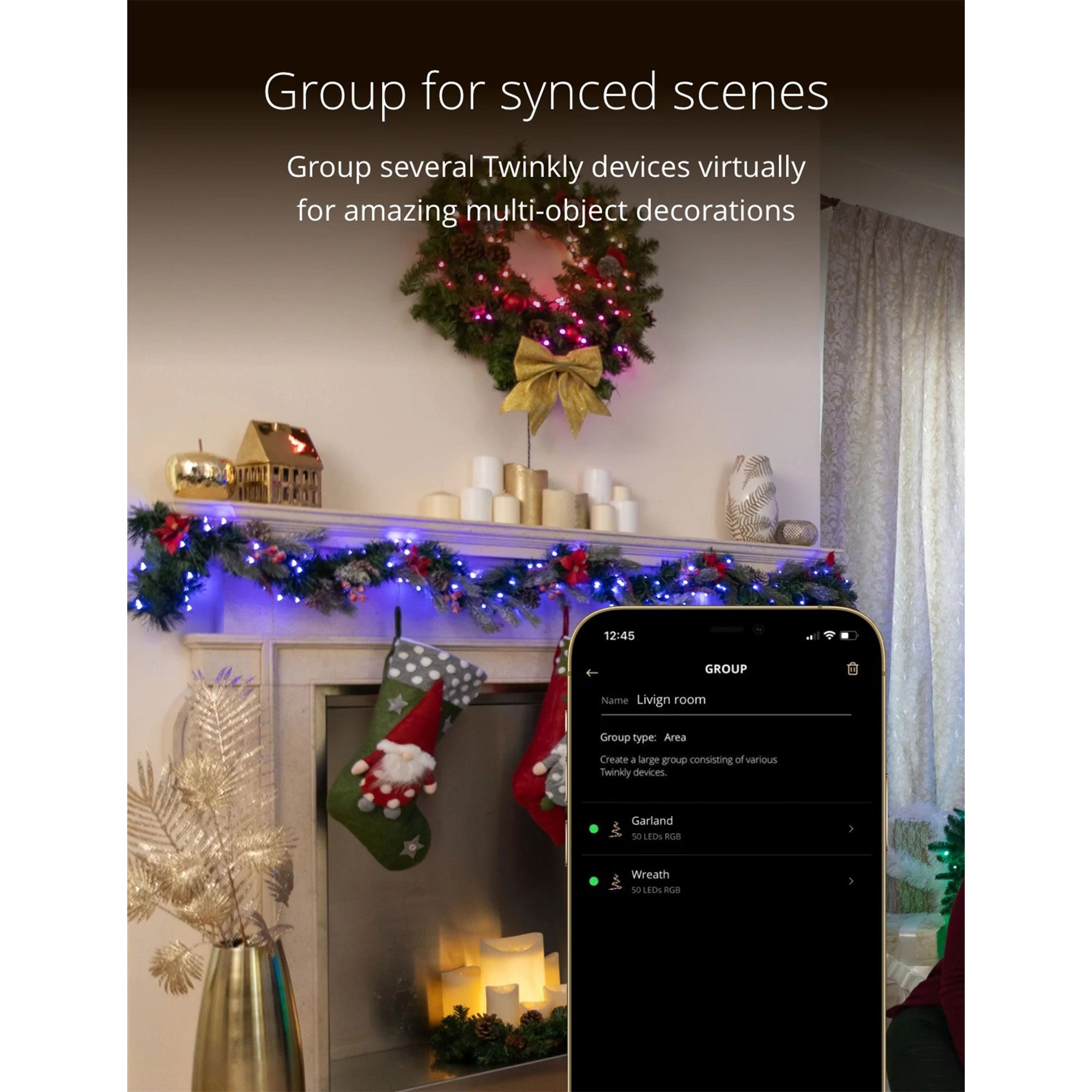 Twinkly Pre-Lit Wreath App-controlled 2-Ft LED Christmas Wreath 50 RGB+W(4 Pack)