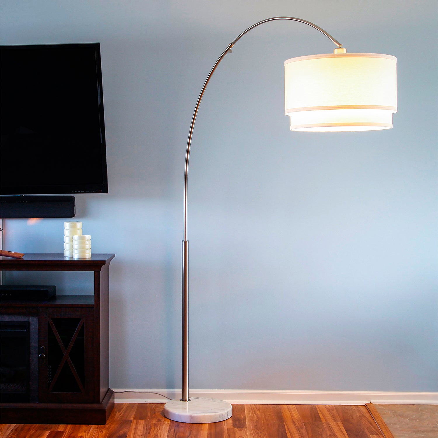 Brightech Arc Floor Lamp with Hanging Drum Shade & LED Light Bulb (Open Box) - VMInnovations