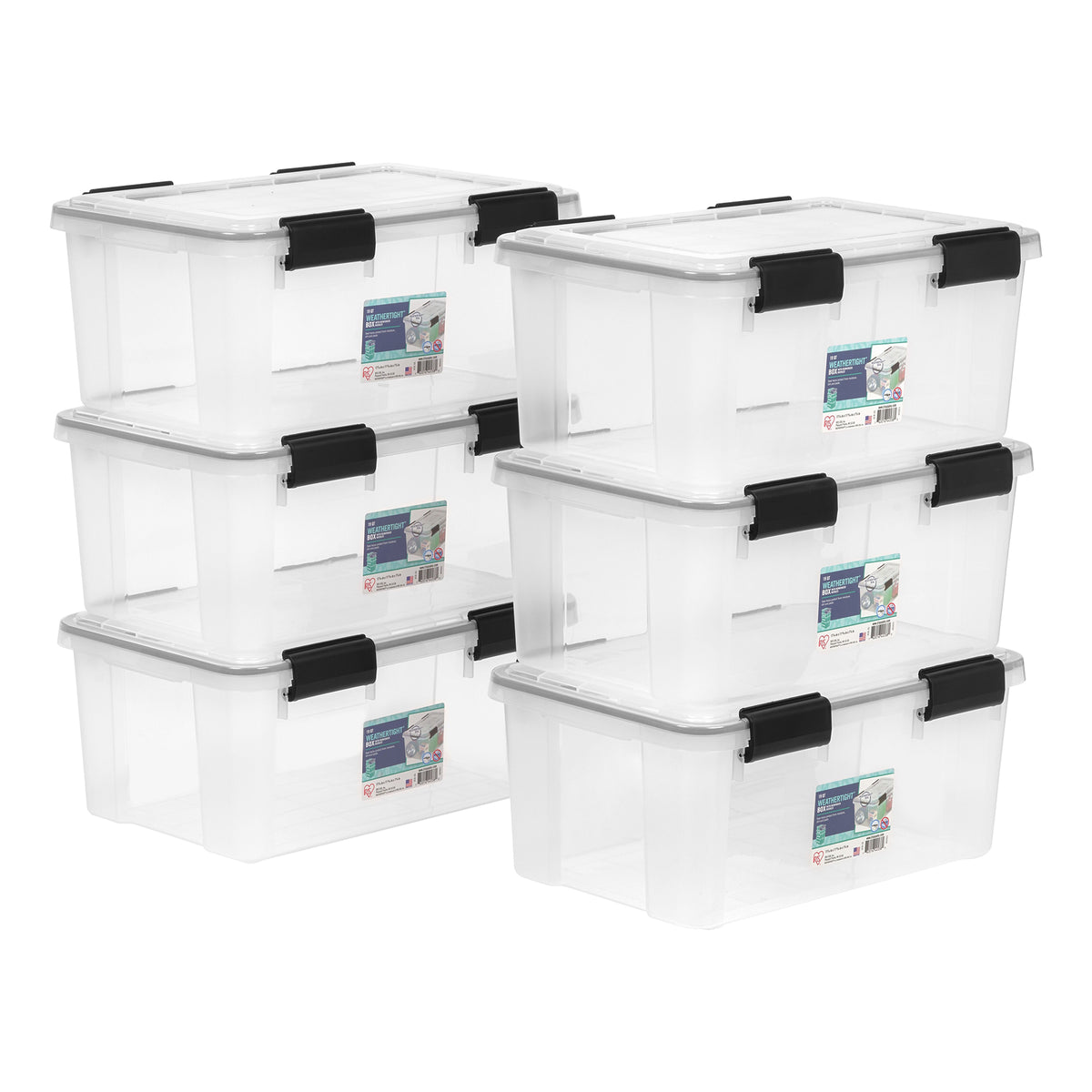IRIS USA Clear Weathertight 19 Quart Buckle Down Storage Box Container, (6 Pack)