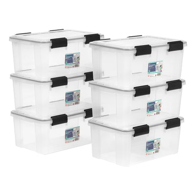 IRIS USA Clear Weathertight 19 Quart Buckle Down Storage Box Container, (6 Pack)