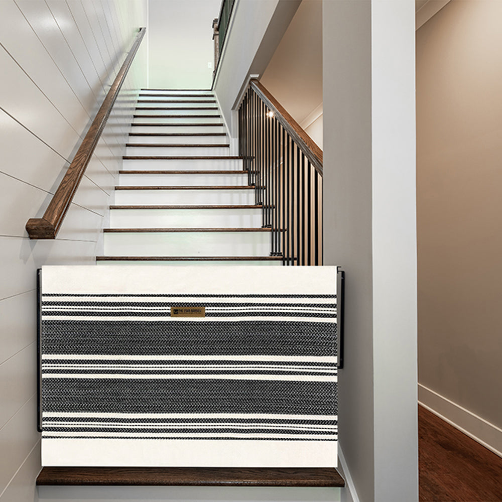 The Stair Barrier 27 to 42.5In Wall to Wall Single Panel Swing Gate, Black Lines - VMInnovations