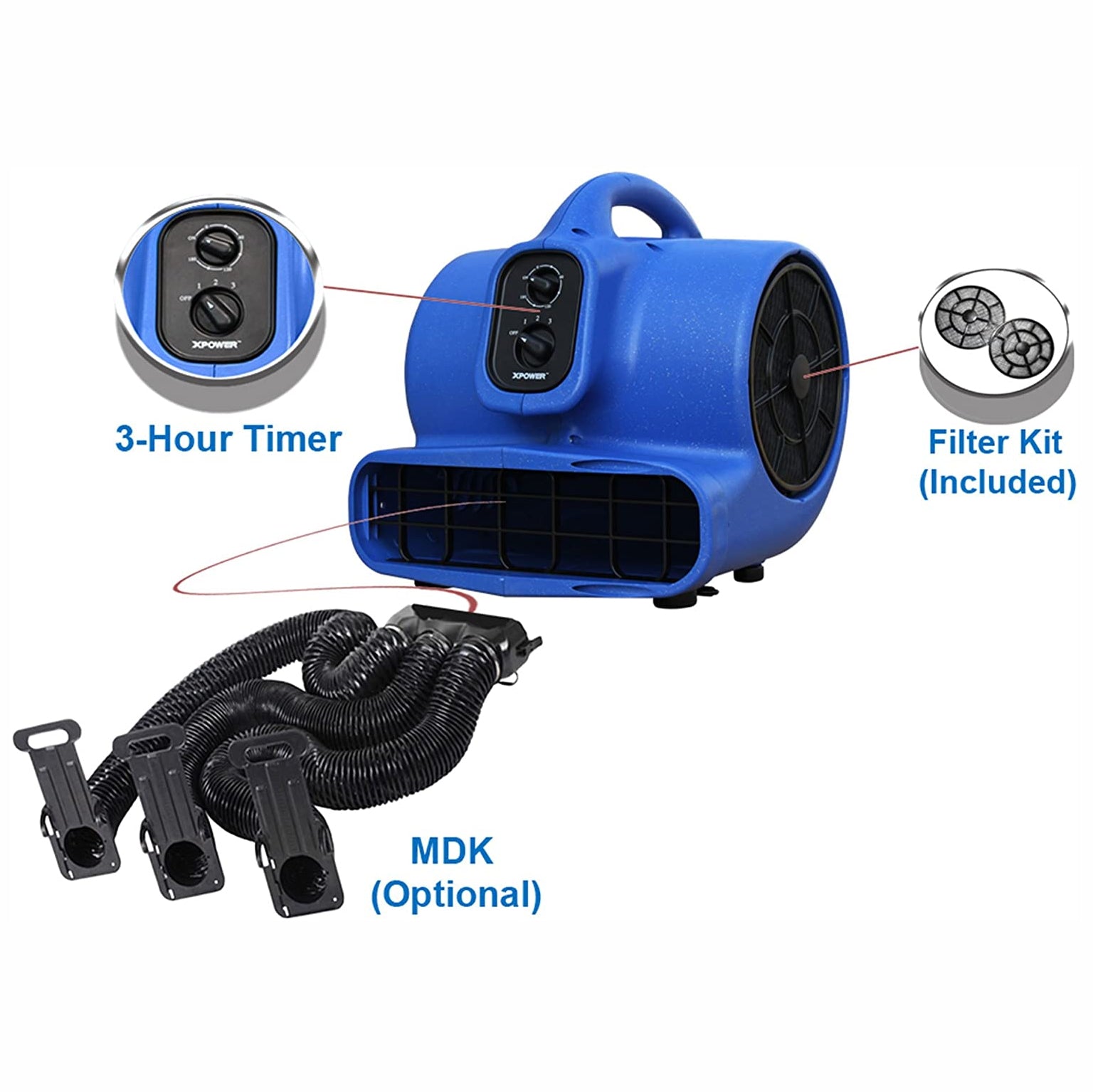 XPOWER Dog Grooming Cage Dryer with Multi Drying Hose Kit, Blue (Open Box)