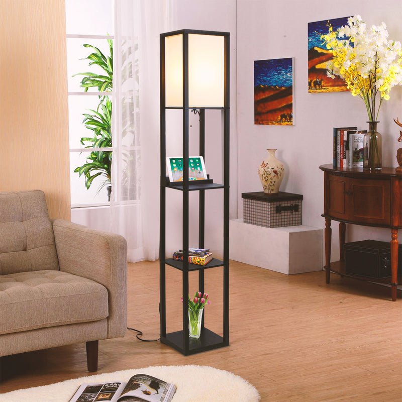 Brightech Maxwell Tower Floor Lamp with Shelves and Wireless Charging, Black - VMInnovations