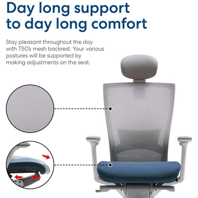 SIDIZ T50 Adjustable Office Desk Chair w/ Lumbar Support, Fabric Blue (Open Box)