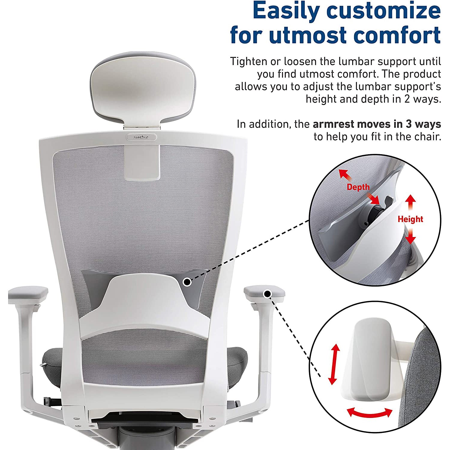 SIDIZ T50 Adjustable Ergonomic Office Desk Chair w/ Lumbar Support, Fabric Grey