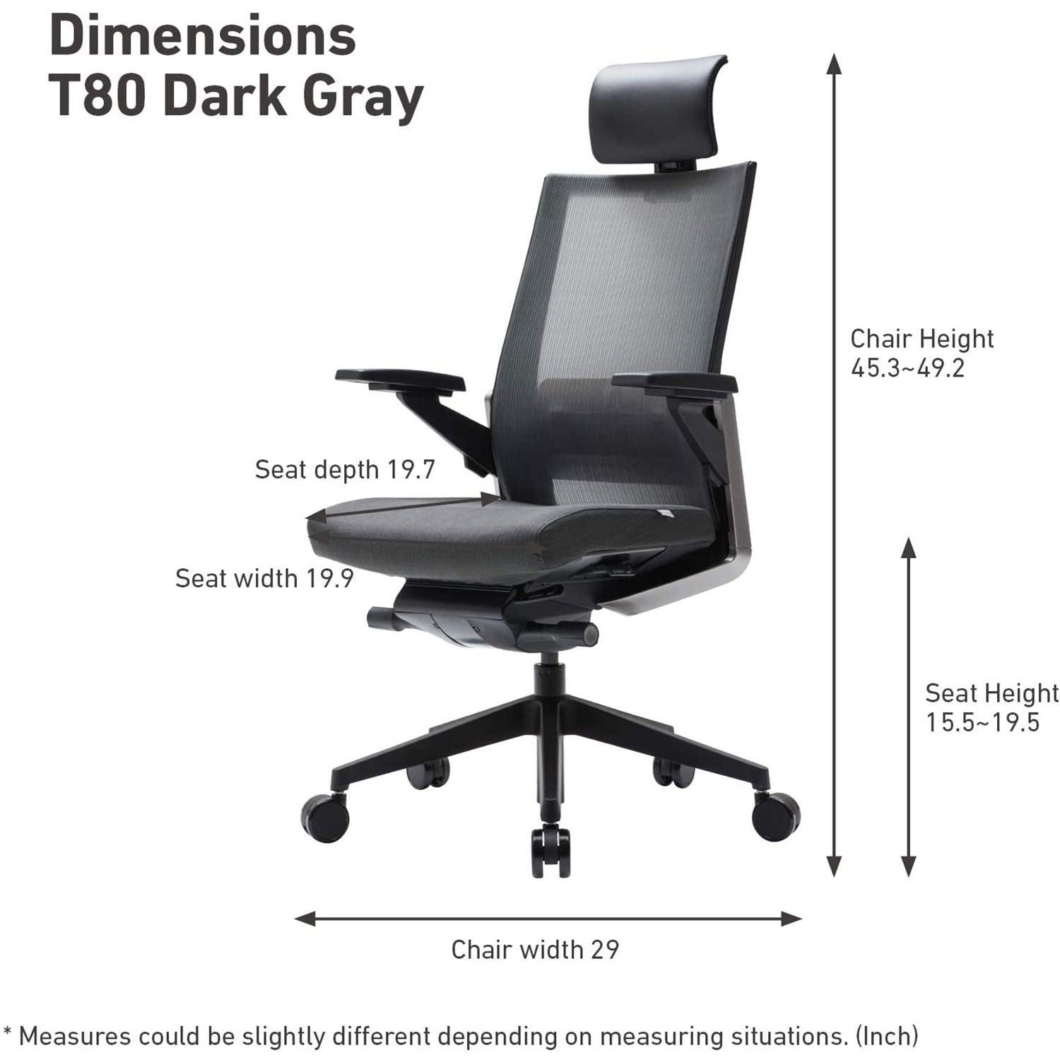 SIDIZ T80 Adjustable Ergonomic Office Desk Chair with Lumbar Support, Dark Grey - VMInnovations