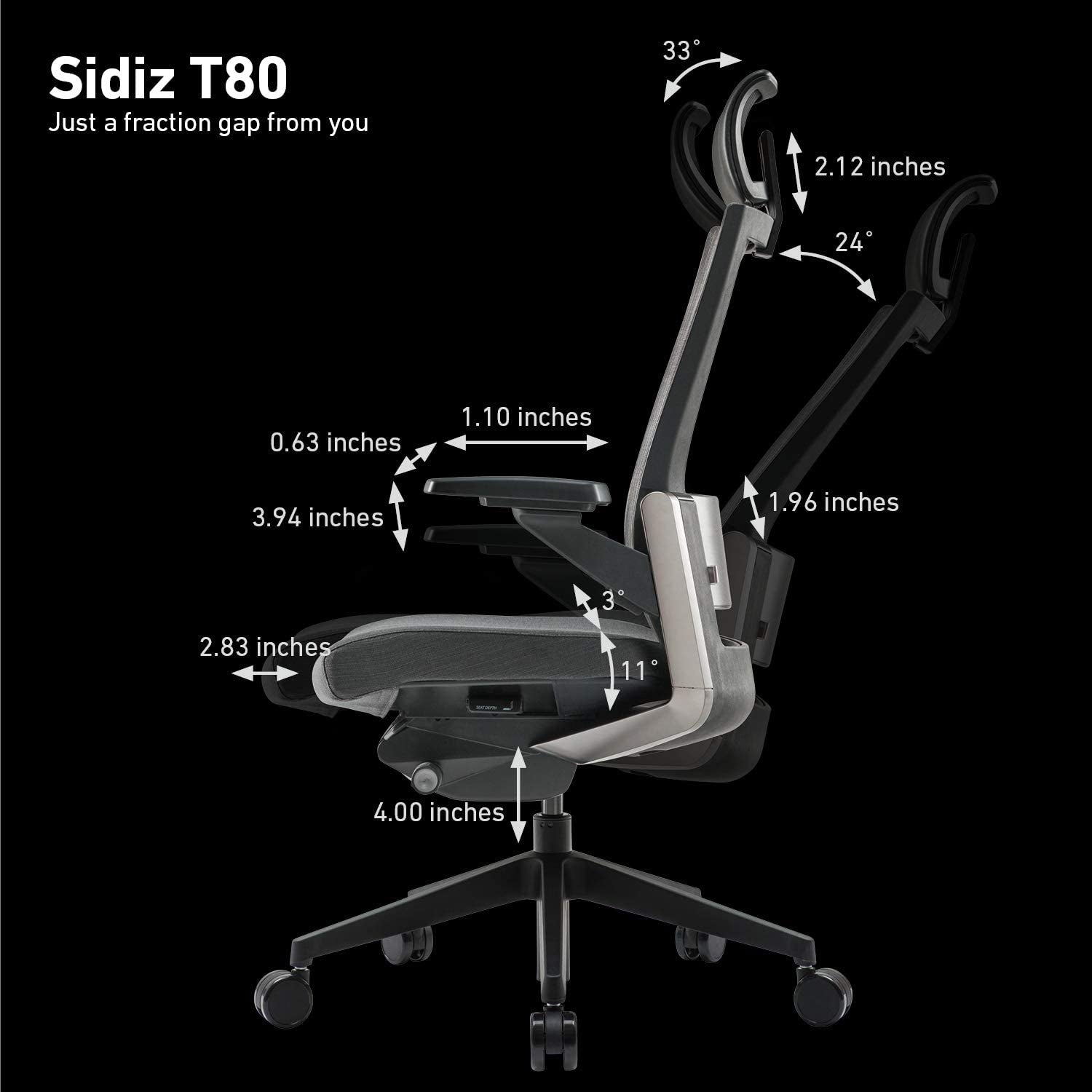 SIDIZ T80 Adjustable Ergonomic Office Desk Chair with Lumbar Support, Dark Grey - VMInnovations