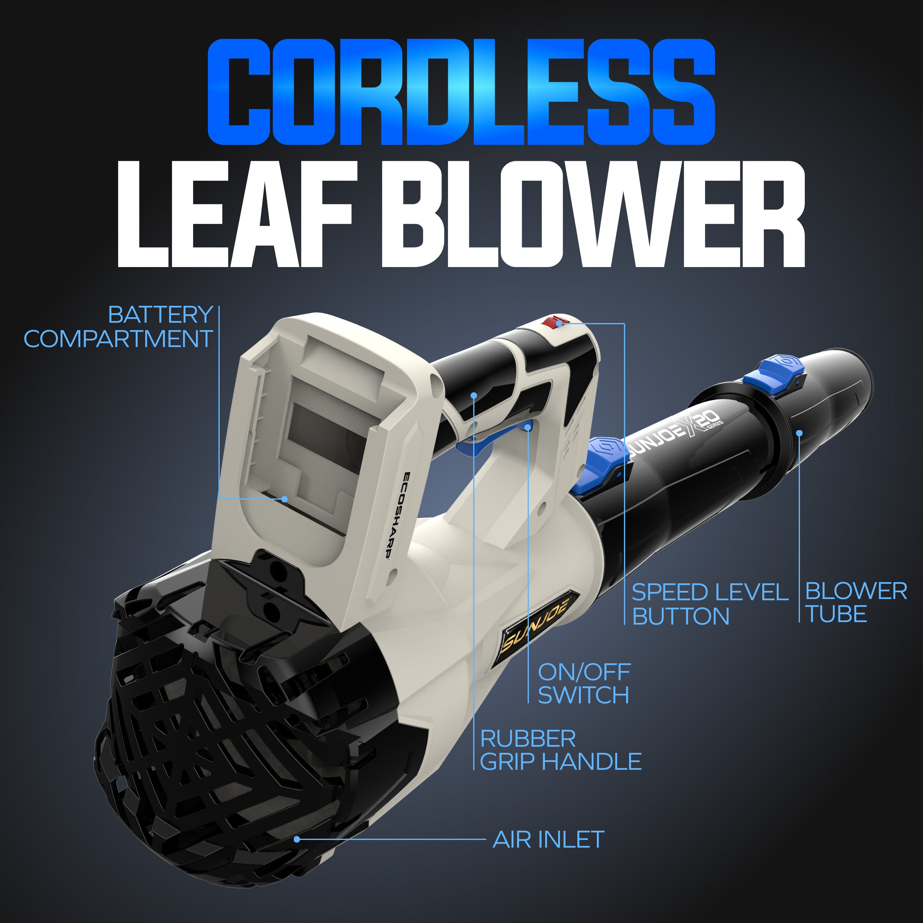 Sun Joe 20-Volt Cordless X20 Compact Leaf Blower w/ Batteries & Charger Open Box - VMInnovations