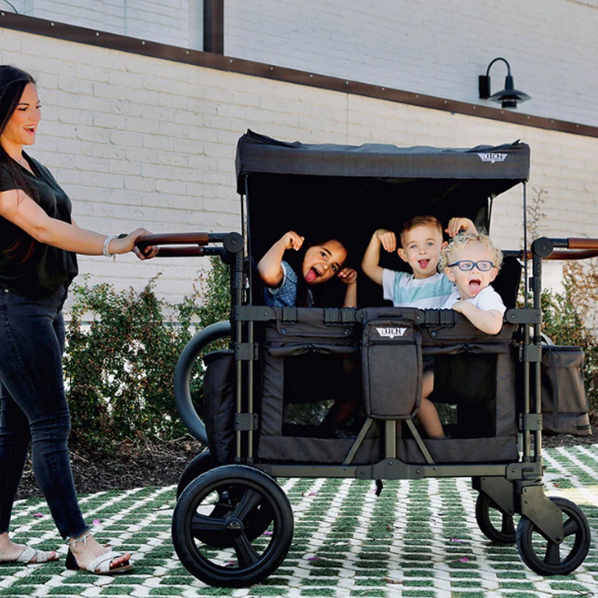 Keenz XC Plus 4 Child Luxury Stroller Wagon with Mesh Canopy and Sides, Charcoal - VMInnovations