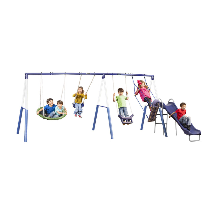 XDP Recreation Surf N Swing 5 Station Outdoor Swing and Play Set with Slide