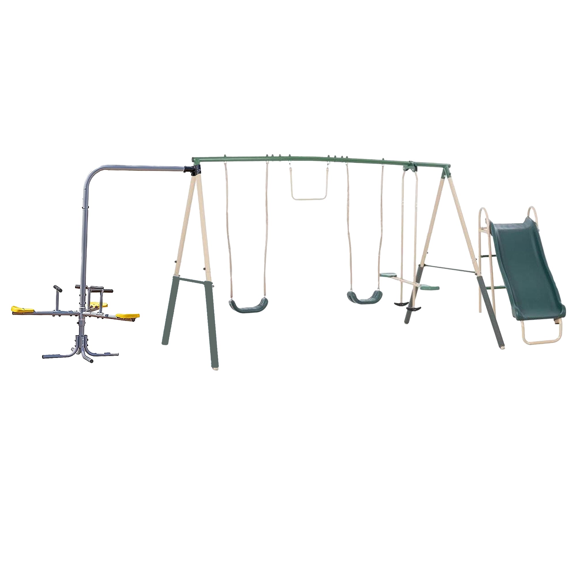 XDP Recreation Outdoor Central Park Swing Set with Slide and Triple Fun Go Round