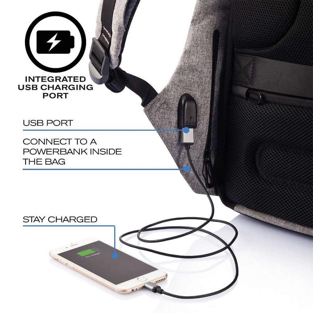 XD Design Bobby XL Anti Theft Travel Laptop Case Backpack with USB Port, Grey