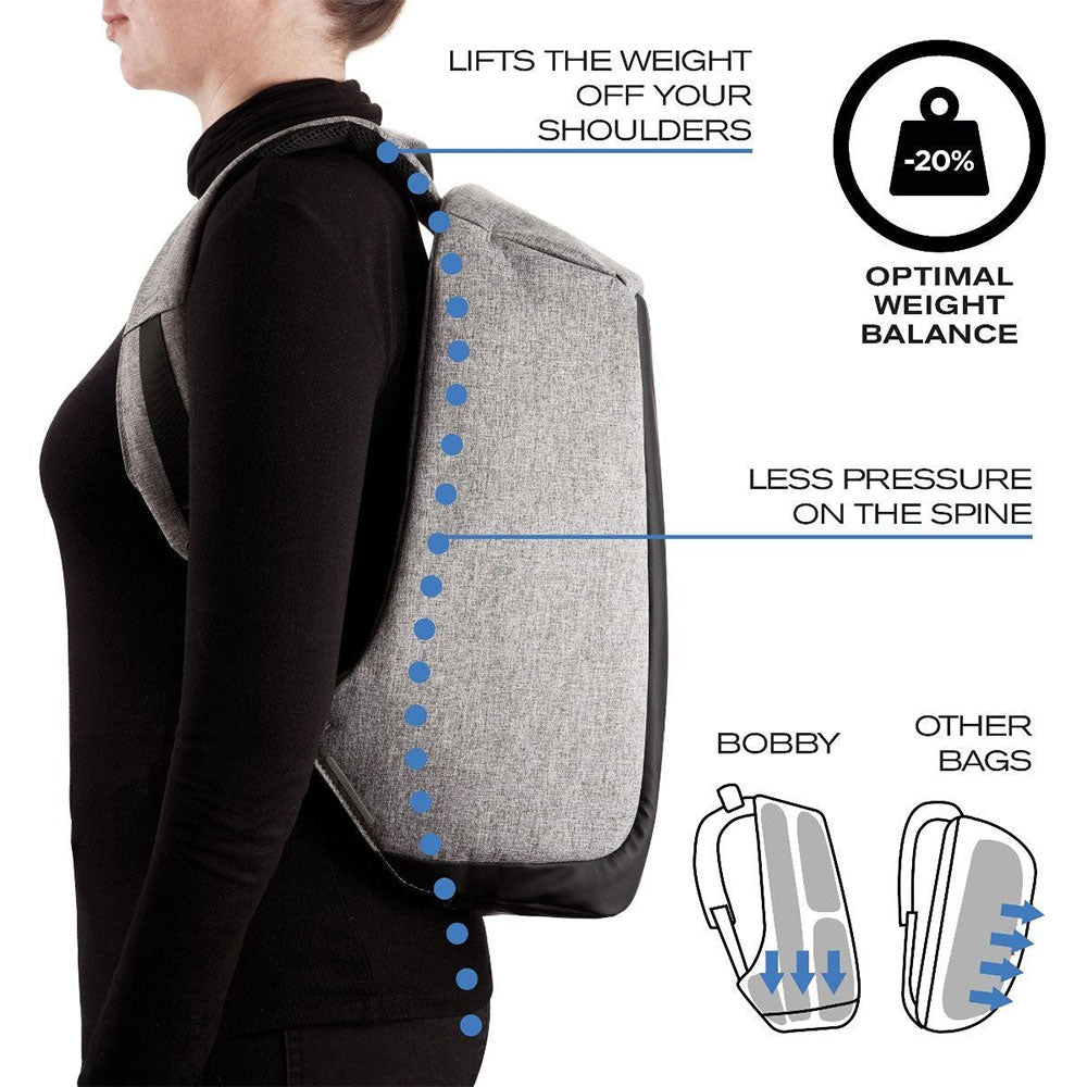 XD Design Bobby XL Anti Theft Travel Laptop Case Backpack with USB Port, Grey