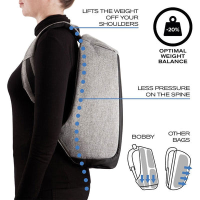 XD Design Bobby XL Anti Theft Travel Laptop Case Backpack with USB Port, Grey