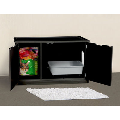 Merry Products Multi Functional Cat Litter Box Bench Cabinet, Black (Open Box) - VMInnovations