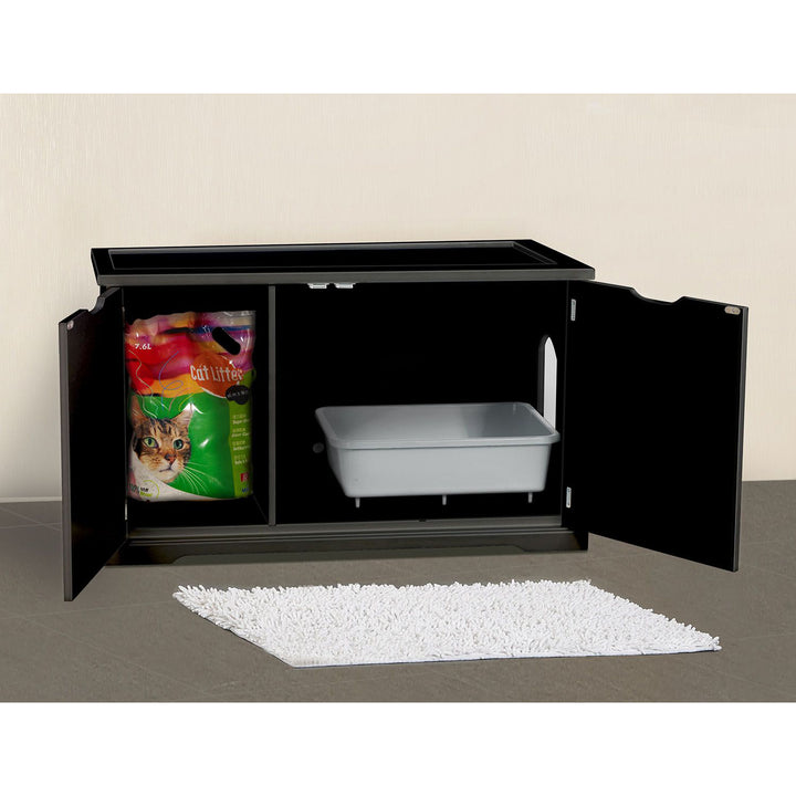 Merry Products Multi Functional Cat Litter Box Bench Cabinet, Black (Open Box)