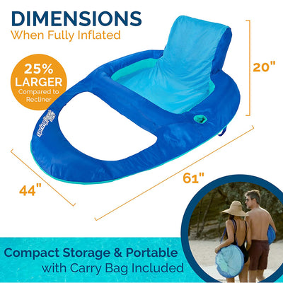 SwimWays Spring Float Recliner XL Inflatable Pool Float Lounger, Blue (2 Pack)