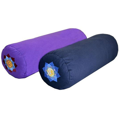 Yoga Accessories Round Cotton Yoga Bolster Pillow, Purple Embroidered (Used)