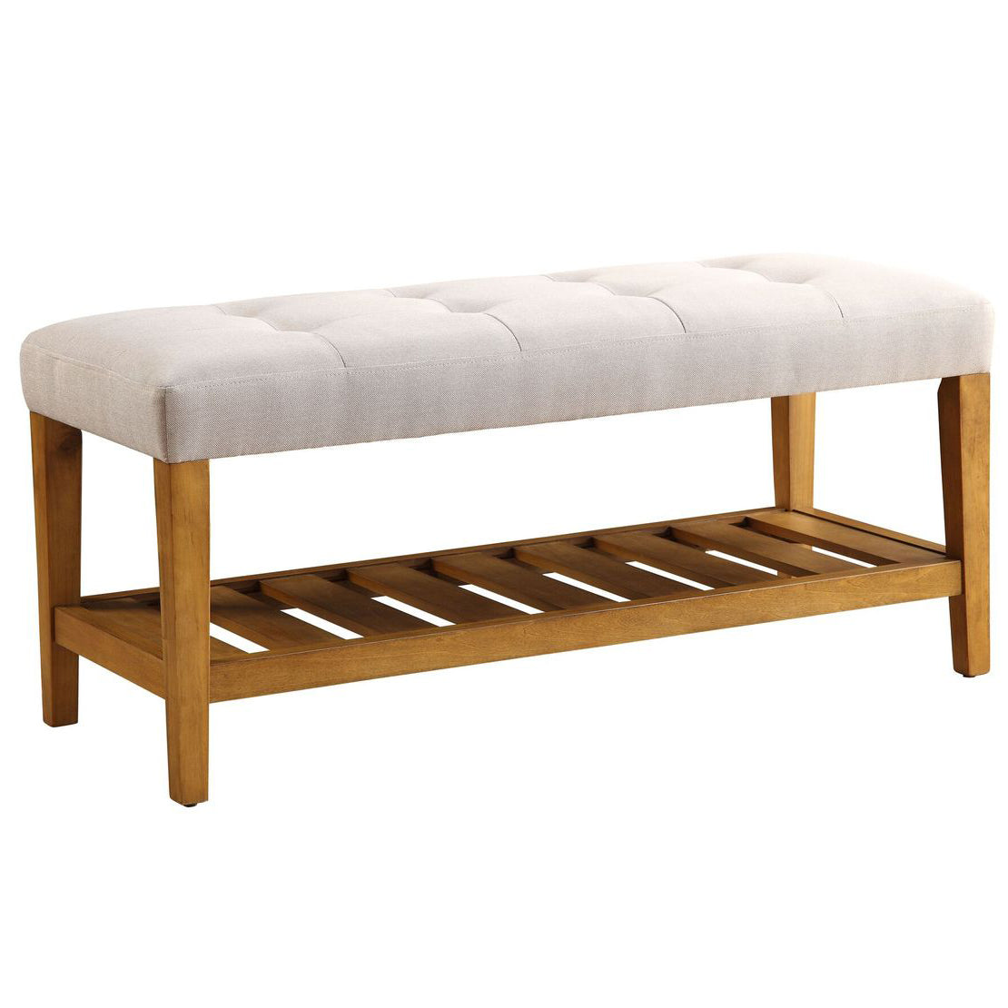 ACME 96680 Charla Wooden Frame Slatted Lower Shelf Bench, Gray and Oak (Used)