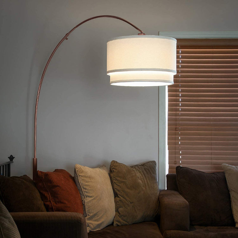 Brightech Mason Arc Floor Lamp with Hanging Drum Shade & LED Light Bulb, Bronze