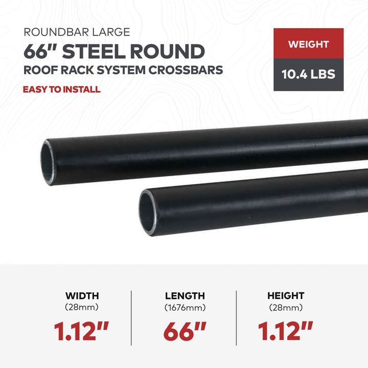 Yakima RoundBar Large 66” Steel Round Roof Rack System Crossbars, Set of 2