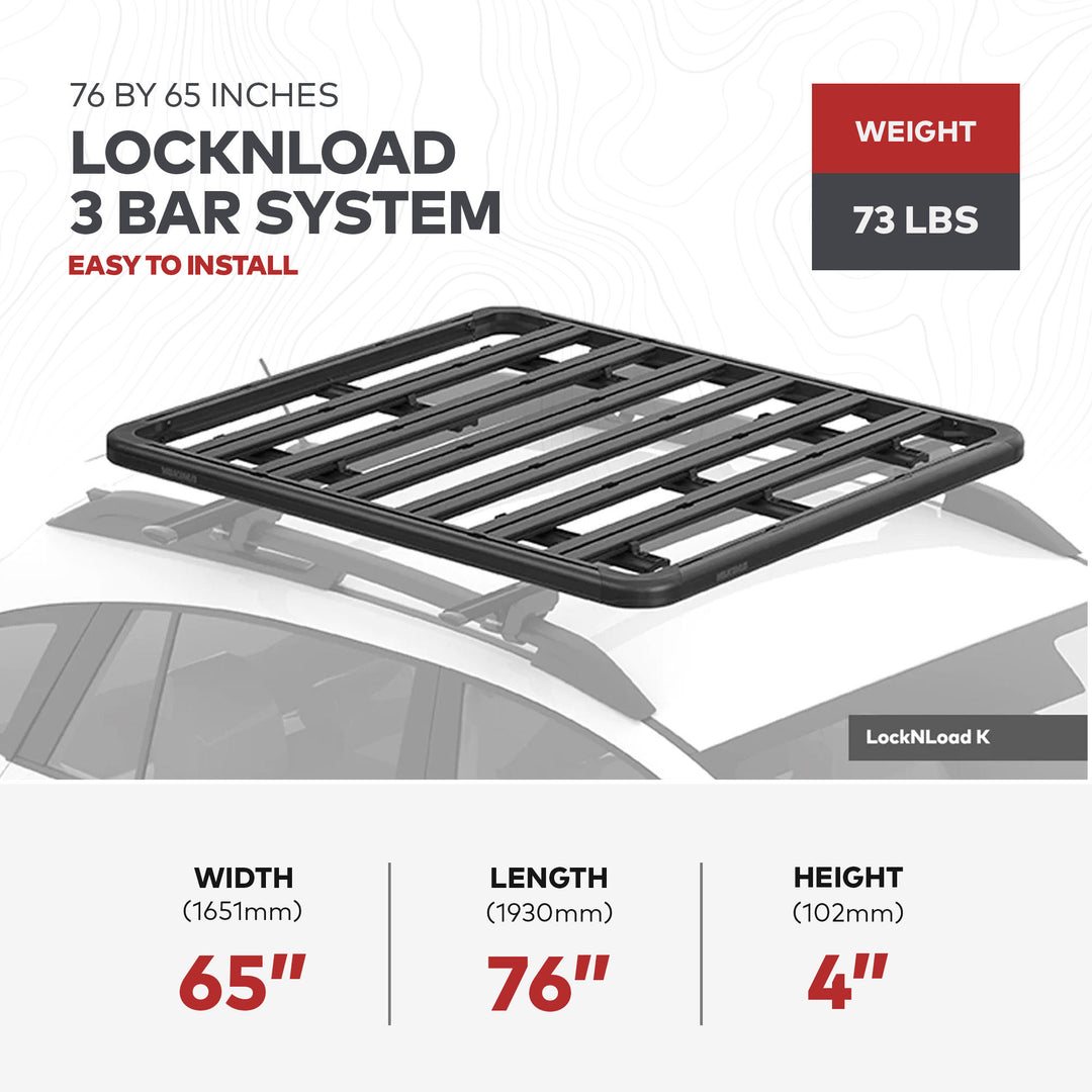 Yakima 76 by 65 Inch LockNLoad 3 Bar System Heavy Duty Roof Rack Platform, Black