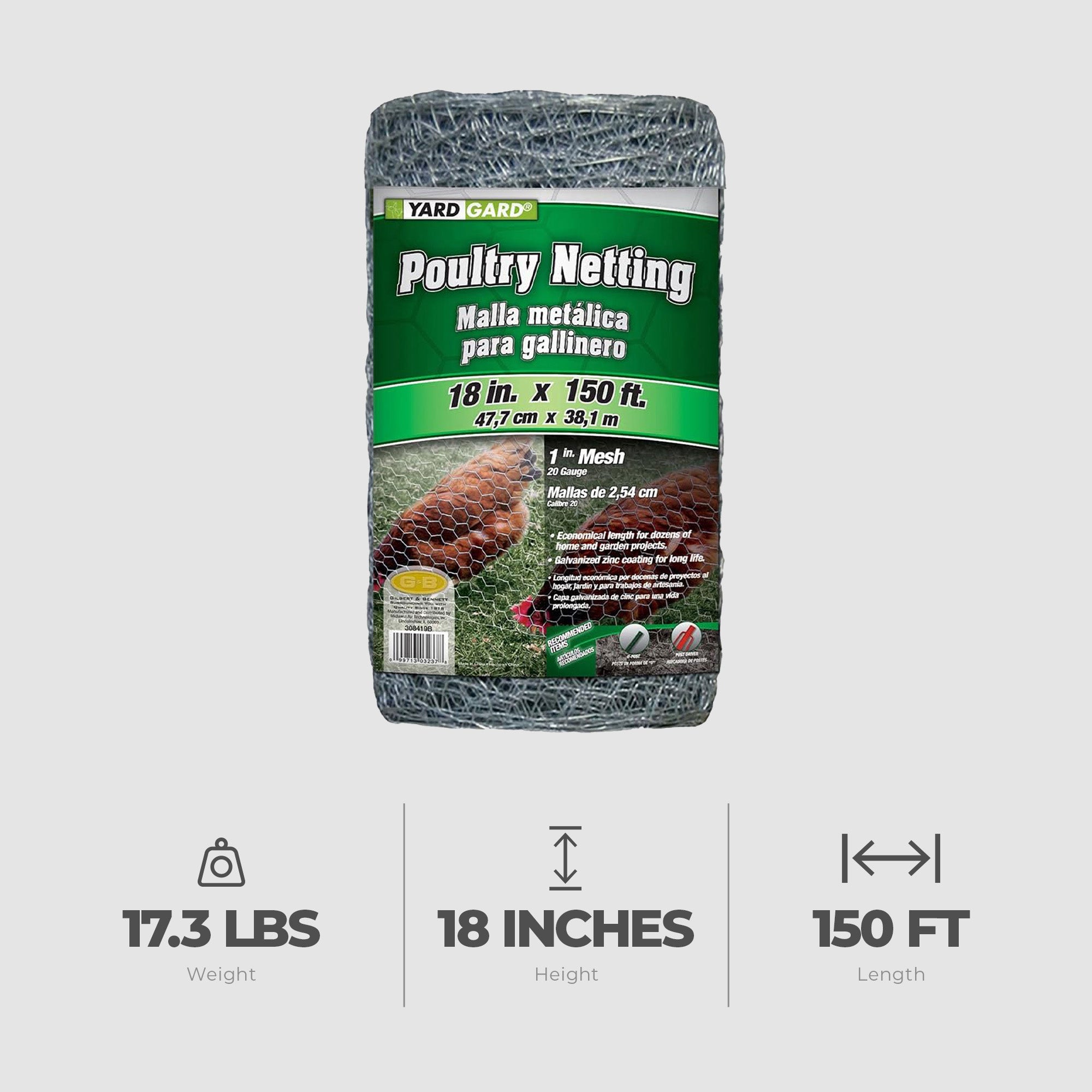 YardGard 20 Gauge Galvanized Poultry Netting for Animal Confinement and Plants - VMInnovations