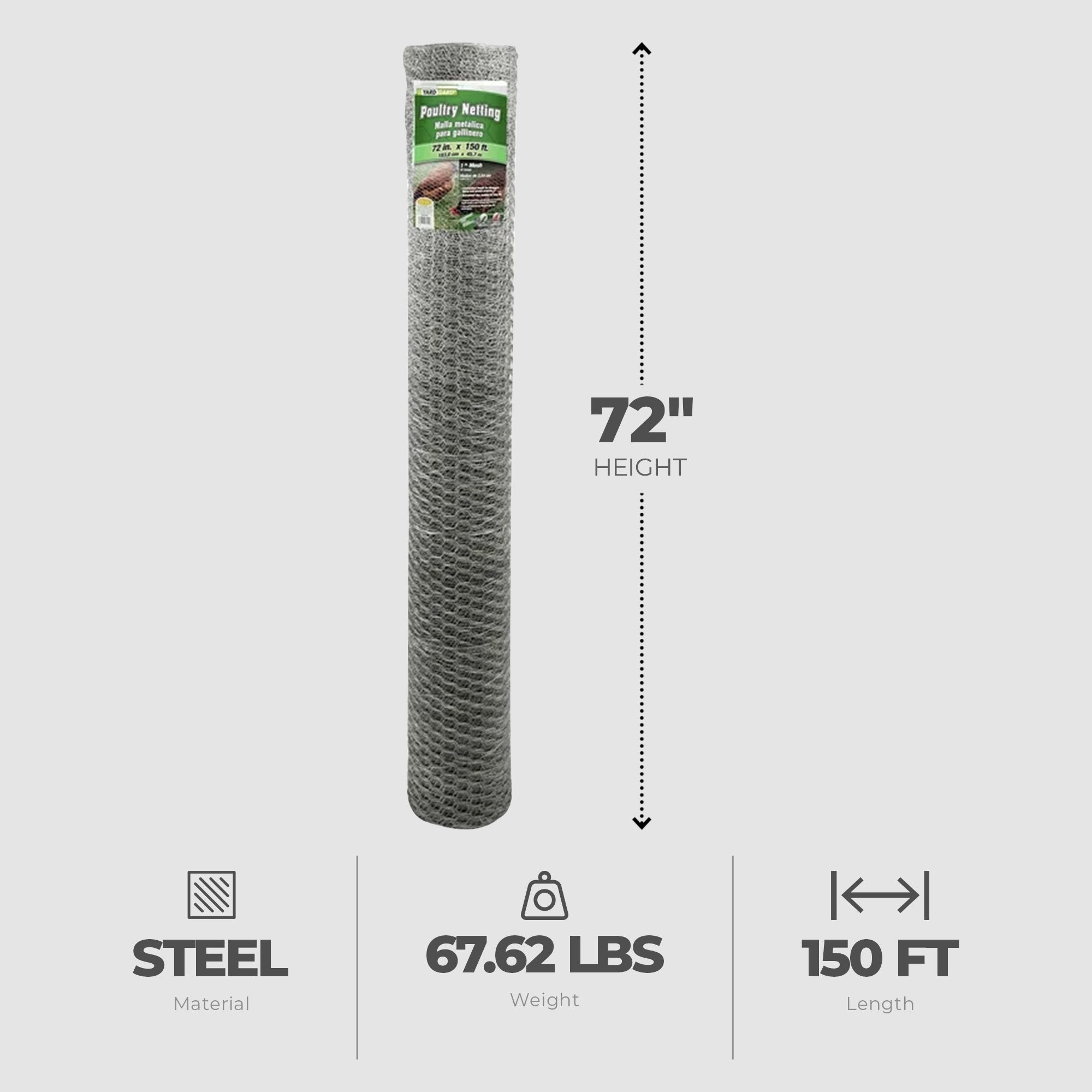Midwest Air Technologies YardGard 72" x 150' Galvanized Steel Poultry Netting - VMInnovations