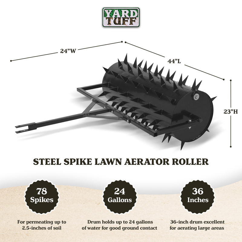 Yard Tuff Steel Spike Lawn Aerator Roller with 36-Inch Width, Black
