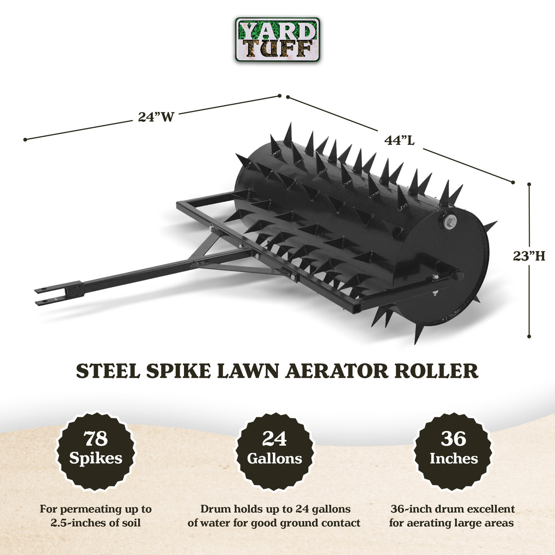 Yard Tuff Drum Steel Spike Lawn Aerator Roller w/ 36" Width, 78 Spikes(Open Box)
