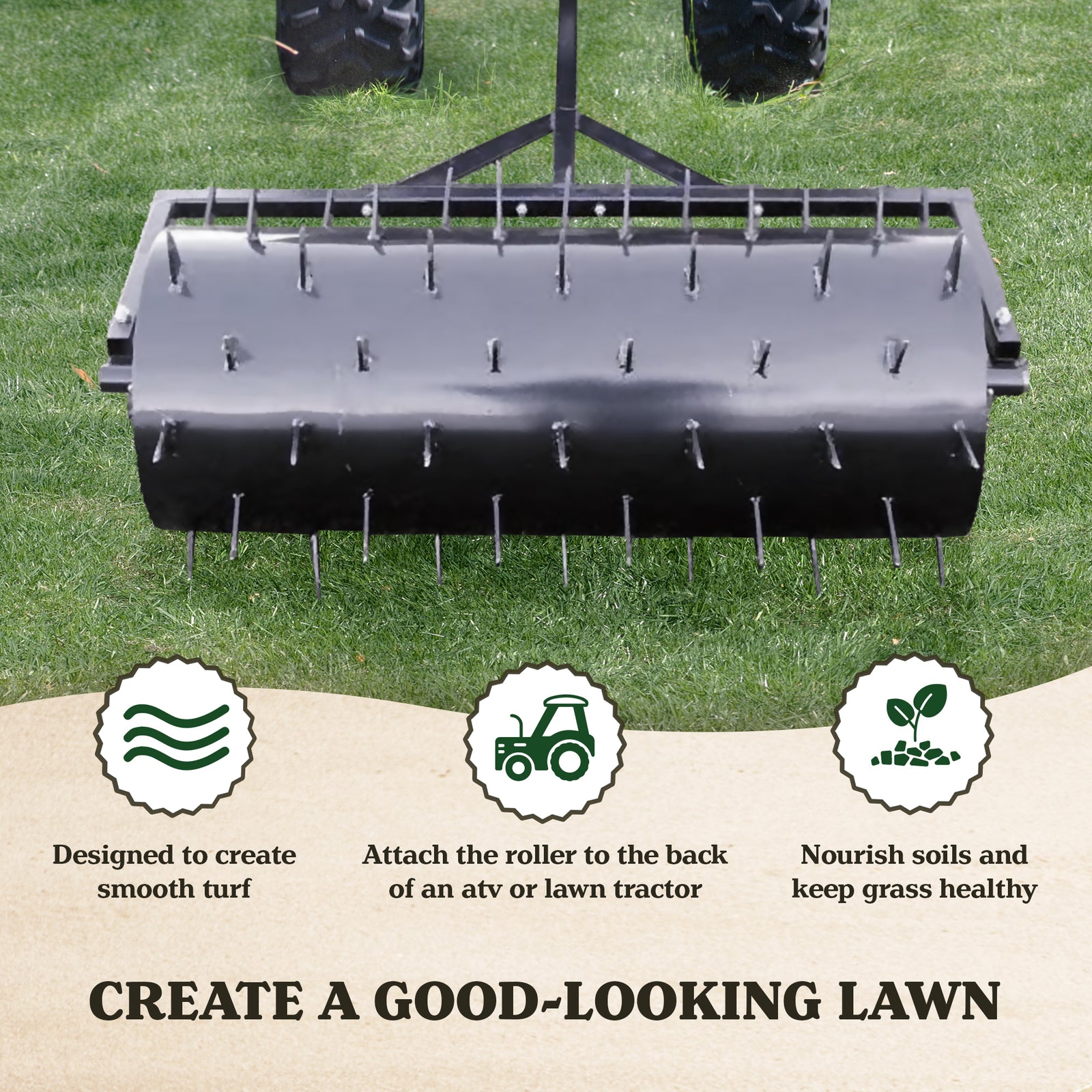 Yard Tuff Steel Spike Lawn Aerator Roller with 36-Inch Width, Black - VMInnovations