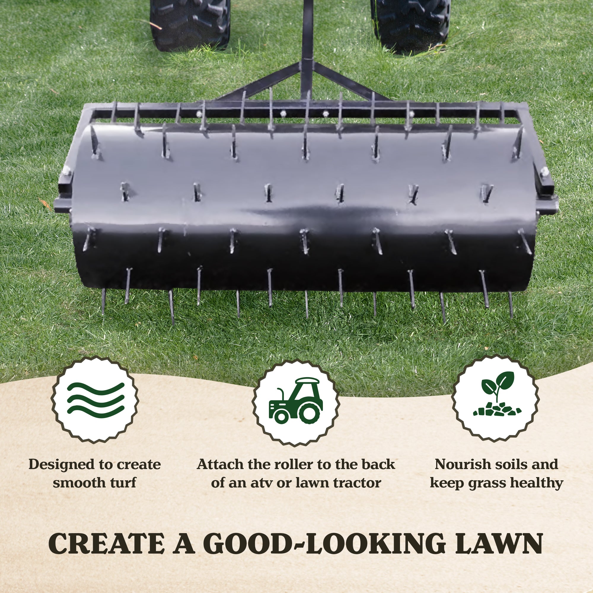 Yard Tuff Steel Spike Lawn Aerator Roller with 36-Inch Width, Black (Damaged) - VMInnovations