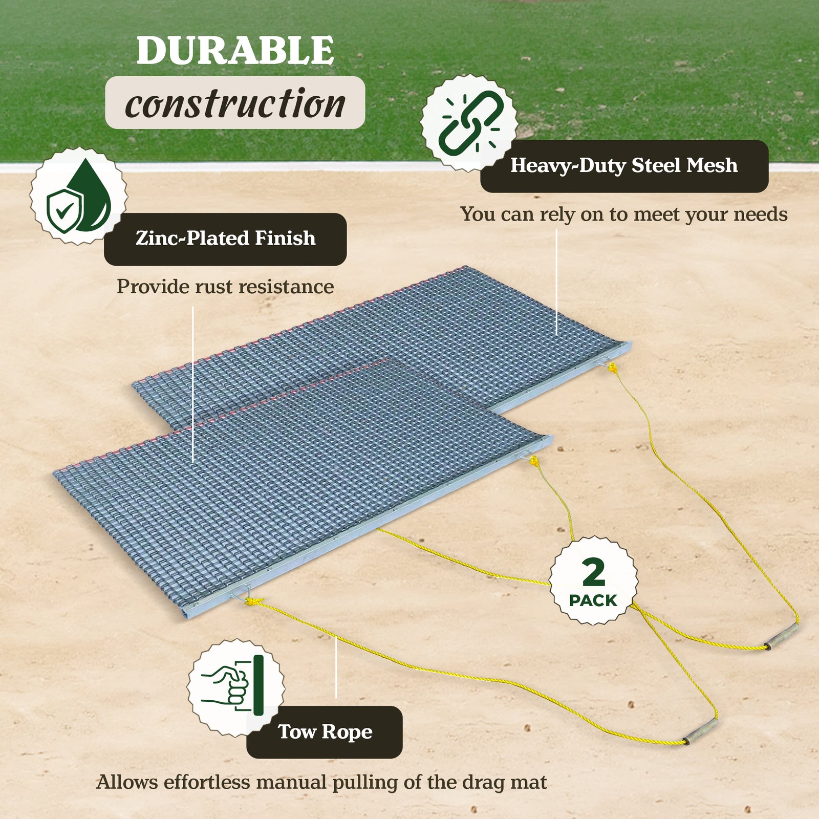 Yard Tuff ATV/UTV 5' x 3' Zinc Plated Field Surface Leveling Drag Mat (2 Pack) - VMInnovations
