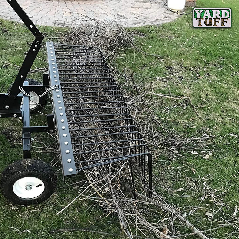 Yard Tuff 72" Pine Straw ATV Tow Behind Steel Landscape Rake w/Wheels & Handle