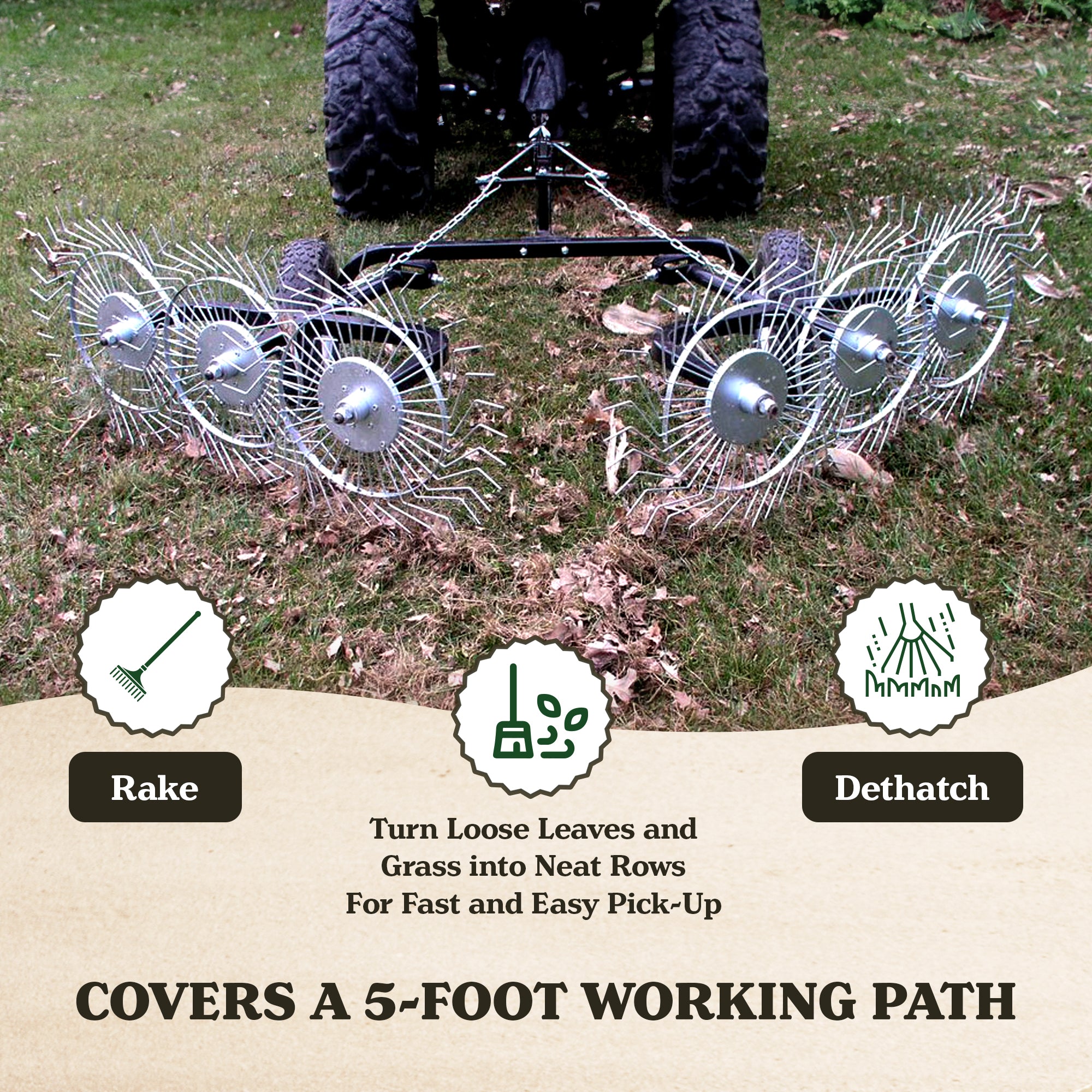 Yard Tuff 60 Inch Steel Tow Behind Acreage Rake with Pin Style Hitch (Open Box) - VMInnovations