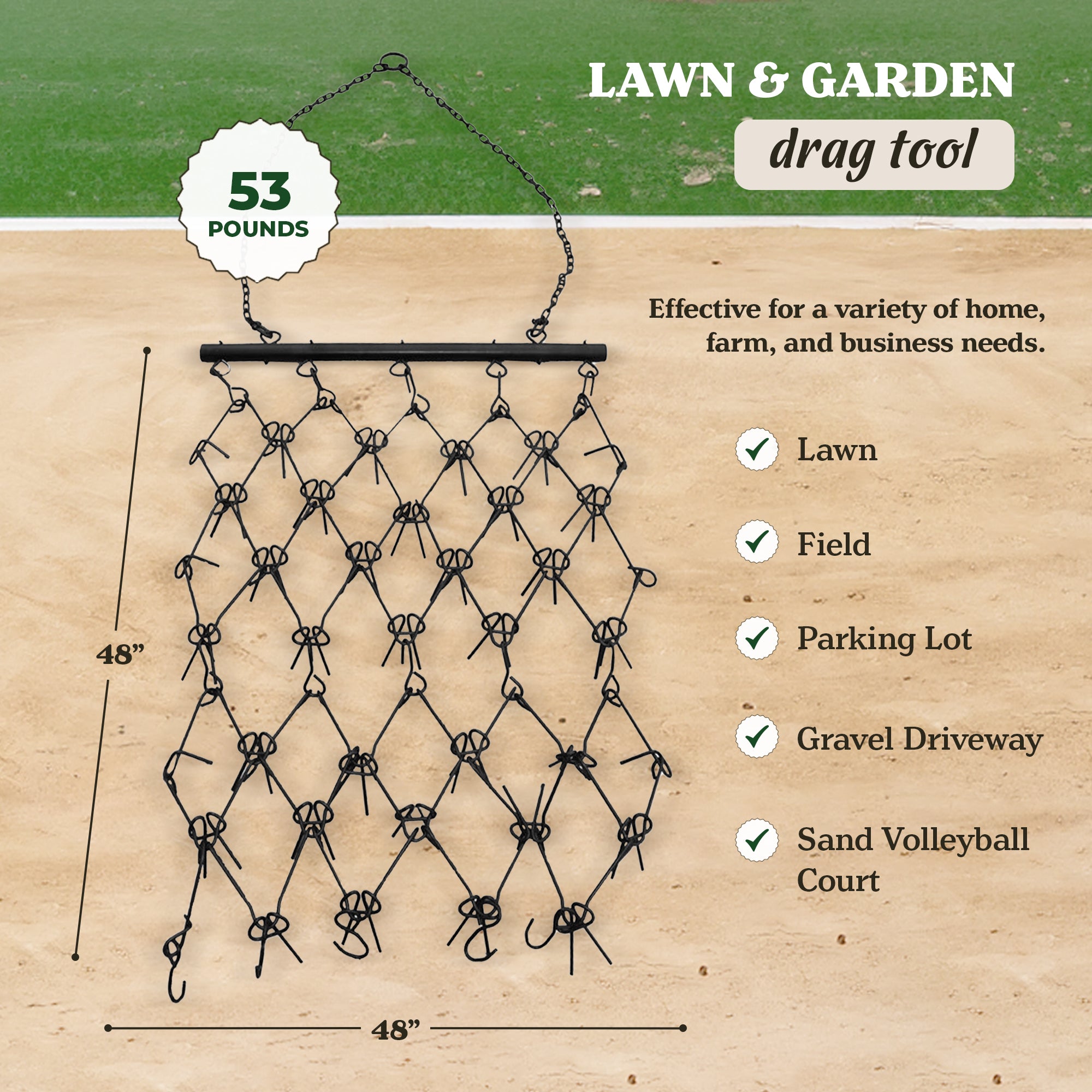 Yard Tuff 4 x 4 Ft Lawn, Garden, & Driveway Steel Landscape Drag Tool (Open Box) - VMInnovations