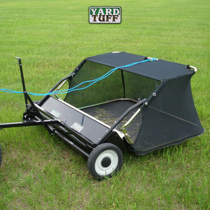 Yard Tuff 48" Quick Assembly Tow Style Lawn Sweeper for Debris and Leaves, Blue