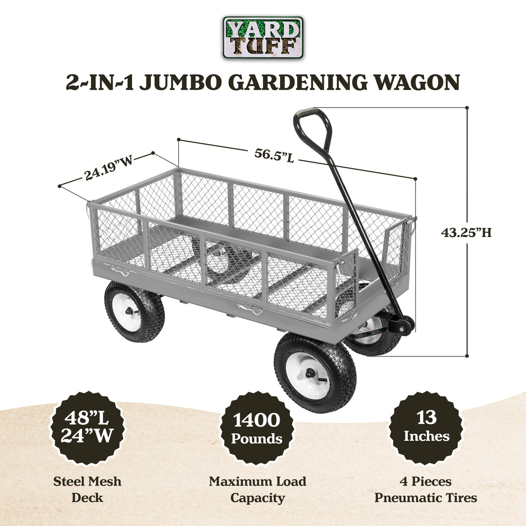 Yard Tuff 2-in-1 Jumbo Gardening and Yard Wagon with 1000 lb. Capacity, Grey