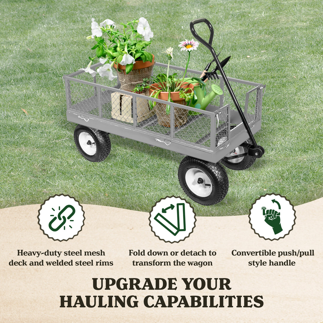 Yard Tuff 2-in-1 Jumbo Gardening and Yard Wagon with 1000 lb. Capacity, Grey