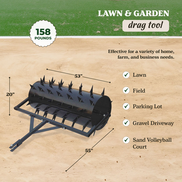 Yard Tuff 48 Inch Wide Drum Spike Aerator with Pin Style Hitch for Gardening